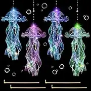 Hojalis 4 Pcs Jellyfish Light, Hanging Jellyfish Lanterns, Creative Jellyfish Lamp LED Night Light, Colorful Atmosphere Decorative Lamp for Ocean Theme Party Yard Landscape Garden Ornaments