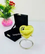 Yellow Heart Urn Cremation Foot Print Urn with Premium Box & Stand Keepsake Urn