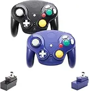 VTone Wireless Gamecube Controller, 2 Pieces 2.4G Wireless Classic Gamepad with Receiver Adapter for Wii Gamecube NGC GC (Black and Dark Blue)