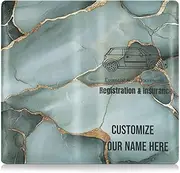 Custom Pu Leather Auto Registration Insurance & ID Card Holder Personalized Men Women Glove Box Compartment Organizer for Driver License, Cards & Essential Documents Marble Silver Sage Green