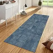 Hallway Carpet Runner Non-Slip Washable 1m 1,5m 2m 2,5m 3m 3,5m 4m 4,5m 5m 5,5m 6m Blue Printed Area Rugs for Living Room Bedroom Kitchen Floor Mats, Custom Length(80x300cm)