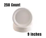 250 Pack - 100% Compostable Plates - Natural SugarCane Biodegradable 9-Inch