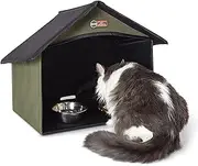 K&H Pet Products Outdoor Kitty Dining Room Outdoor Cat Shelter for Food & Water, Purrfect for Outdoor Feral Cats and Community Cats Olive 14 X 20 X 16.5