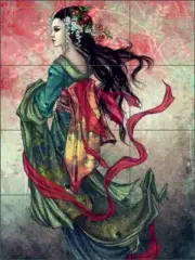 Geisha Tile Backsplash Gracjana Zielinska Asian Art Ceramic Mural POV-GZA004