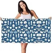 HTTUP Underwater Marine Life Print Quick Dry Beach Towel Lightweight Oversized for Adults for Travel and Pool Towels