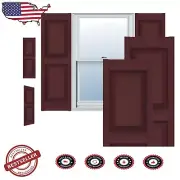 Lifetime Vinyl Raised Panel Shutters Pair – 12-in. W x 35-in. H, Bordeaux Finish
