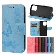 For iPhone 13 Pro Case,Vintage Butterflies PU Leather Wallet Cover,Stand,Blue