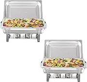 Provecta 2-Pack 9L Chafing Dish Buffet Set,8QT Round Stainless Steel Chafer for Catering,Upgraded Chafers and Buffet Servers Food Warmers Set for Dinner, Parties, Wedding, Camping(2x8QT Tray)