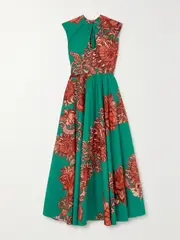 [La DoubleJ] La DoubleJ - Cutout Floral-print Cotton-poplin Maxi Dress - Green - x small x small Green