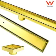 Brushed Gold 100-900mm Linear Tile Insert Shower Grate Floor Drain Waste SS 304