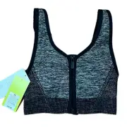 All In Motion Black And Gray Front Closure Sports Bra, Size XS, NWT