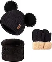 [UOUDIO] Kids Winter Hats Gloves Scarf Set for Girls Boys Toddler Warm Fleece Lining for 1-10 Years Old