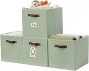 DECOMOMO Storage Basket 4pcs Cube Storage Bin with Label Holder for Closet Kallax Shelves Clothes Kids Toy Nursery (Kallax/ 4pcs, Sage Green)