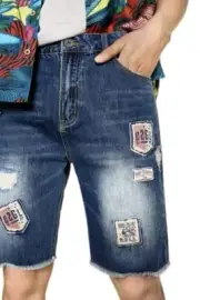 Desigual Men's Shorts DENIM ELLIOT Size 28 NEW Patches Raw Hem Blue Cotton