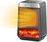 Ceramic Space Heater, Portable Heater for bedroom, 2 Modes with 3D LED Flame, Electric Heater Tip-Over Protection, Fan Heater Dynamic Ambient Lighting for Bedroom, Office and Camping Use