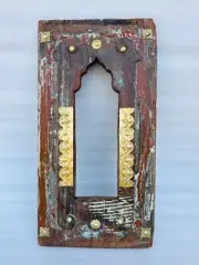 Vintage Hand Painted Wood Wall Hanging Mirror Frame Old Wood Brass Fitted Mirror