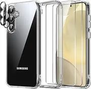 [5 in 1] T Tersely 2 Pack Tempered Glass Screen Protector for Samsung Galaxy S24 5G, 2 Pack Lens Protector, with Ultra Slim Clear Case, Premium Film, Shockproof, Case-Friendly, 9H Hardness