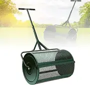 Compost Spreader 24" Peat Moss Spreader with T Shaped Garden Handle Steel Metal mesh Basket Spreader, Compost, Peat Moss, Topsoil, Seeding, Multi-Purpose Manure Spreader Roller