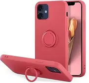UEEBAI Case for iPhone 12 Mini 5.4 inch, Slim Liquid Silicone Phone Case with 360 Rotatable Ring Holder Kickstand wtih Magnetic Car Mount Gel Rubber Shockproof TPU Bumper Case Cover - Rose Red