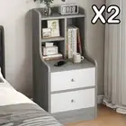 2x Bedside Table Bedroom Nordic Light Gray & White, 2 Drawers, Curved Side -47x2
