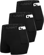 [Runhit] 3 Pack Spandex Shorts with Pockets for Women Volleyball Shorts 3 inch Women's Compression Shorts Yoga Running Biker Black Black Black S