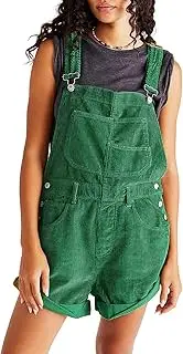 [Perbai] Women's Summer Corduroy Short Overalls Cute Adjustable Straps Sleeveless Baggy Jumpsuits Shortalls with Pockets