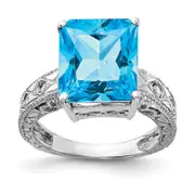 14k White Gold 12x10mm Emerald Cut Blue Topaz A Real Diamond ring
