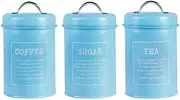 AIMALL 3PCS Sealed Metal Storage Canister Set with Handles for Coffee Tea Sugar Airtight Kitchen Containers 7.08in x 4.13in Moisture-Proof Organiser Black Blue