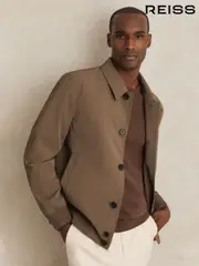 Reiss Chestnut Brown Bobby Technical Button Through Jacket (H22310) | $510