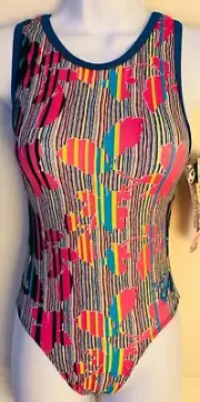 CARLY PATTERSON GK ADULT SMALL TURQ PINK FOIL N/S GYMNASTS DANCE TANK LEOTARD AS
