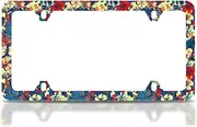 License Plate Frame 6x12.25 Inches - Color Blue Tropical with Flowers with 4 Standard Slotted Mounting Holes - Unusual Accessories for Your Car - Decorated Protective Frames for Your Number