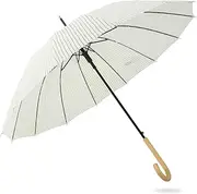 Umbrella Automatic Open Striped Umbrella Japanese Style Stick Umbrella w/Wooden J Handle Light Weight Reinforced Golf Umbrella for Men & Women Sun and Rain Proof