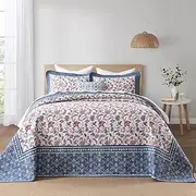 EWlinens 100% Cotton 120"x128" Oversized California King Bedspread - Vintage Floral Extra Large Cal King Quilt, Reversible Paisley Pattern Oversized Bedspreads Coverlet Set, 3pcs Bed Spread, Blue/Red