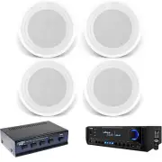 8" Full Range Flush Mount Speakers/Selector, Pyle 300W USB AUX AM FM Receiver