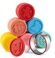 Cute Silicone Cookie Stamps Set- 6PCS Biscuit Cutter Fondant Mooncake Mold with Handle Cake Dessert Adjustable Pressable DIY Baking Decoration Tool for Christmas Holiday Home and Kitchen(Random Color)