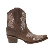 Circle G by Corral Floral Embroidered Snip Toe Cowboy Booties Womens Brown Casua