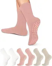 [ZANZER] Pilates Yoga Socks with Grips for Women,Non-Slip Yoga Crew Socks for Sport,Hospital,Ballet,Barre,Dance,Barefoot,Workout Anti-Skid Athletic Socks