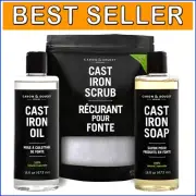 Eco-Friendly Cast Iron Care Kit: 100% Plant-Based Oil, Soap & Scrubbing Solution