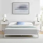 DukeLiving Austin Modern Metal Bed Frame with Headboard White (Queen)