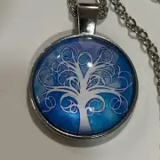 Tree Of Life 1” Glass Cabochon Silver Pendant 18” Necklace Jewelry Gift New