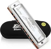 [East top] Harmonica Key of Db, 10-Hole Diatonic Harmonicas Blues Harp Mouth Organ with Silver Cover, Standard Harmonicas For Adults,Professionals, Beginner, Students and Kids, as Gift