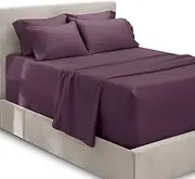 Hearth & Harbor Extra Deep Pocket Sheets - Fits Mattress 18-24 Inches Deep - Extra Deep Pocket Split King Size Sheets Sets - 7 Piece Split King Size Sheets - Split King Sheets Deep Pocket, Eggplant
