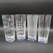 New Set Of 4 Mikasa Cheers Flat Highball Etched Glass Tumblers 7.25" Tall