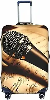 [Pvinnk] Microphone with Music Note Print Protective Luggage Cover Elastic Washable Suitcase Protector Travel Gear Protector, White, Small