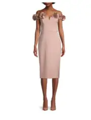 Aidan Mattox Floral Appliqué Off the Shoulder Sheath Dress Sz 18 Mauve Pink NWT