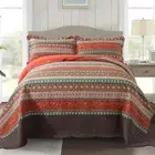NEWLAKE Cotton Bedspread Quilt Sets - Reversible Patchwork Coverlet Set Red Stri