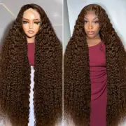 Chocolate Brown Curly Wigs Human Hair Wig Deep Wave 13X6 HD Lace Frontal Wig