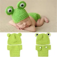 在飛比找蝦皮購物優惠-2件/套手工編織青蛙造型攝影道具嬰兒服裝套裝新生兒攝影服裝