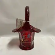Fenton Ruby Red Hand Painted 40th Anniversary Basket With Tag
