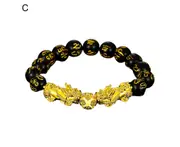 Unisex Bracelet Obsidian Beads Natural Stone Lucky Imitation Pi Xiu Round Hand Chain for Gift C